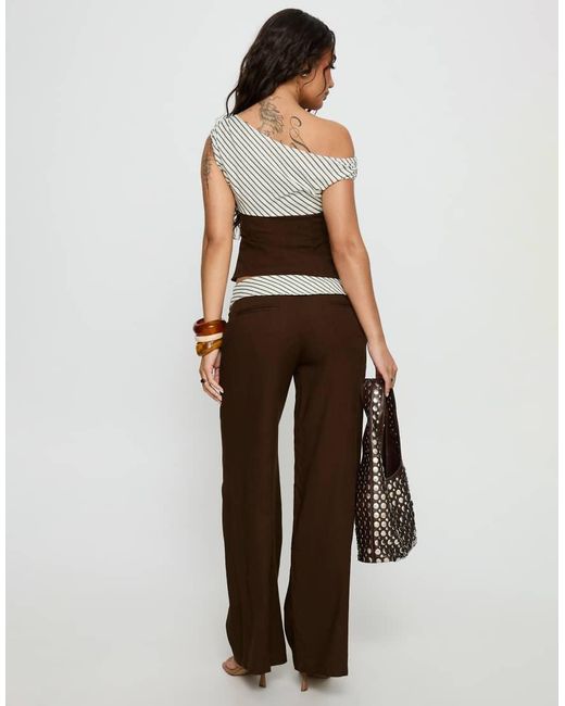 Princess Polly Brown Past Line Asymmetric Shoulder Contrast Stripe Top