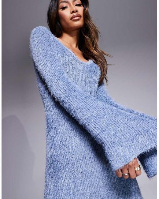 ASOS Blue Supersoft Fluffy Scoop Angel Sleeve Midi Dress