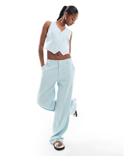 Stradivarius White Co-ord Cropped Linen Look Waist Coat With Open Back