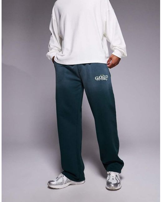 Joggers Verdes De Pernera Recta Con Efecto Aerografiado De Good For Nothing de hombre de color Blue