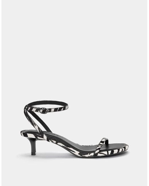 Pull&Bear White Zebra Print Heeled Leather Sandals