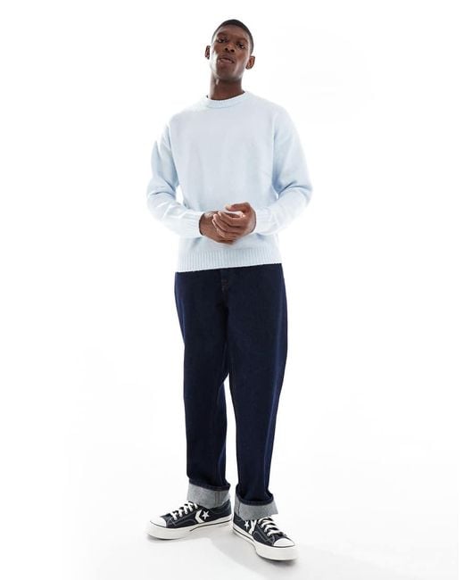 Jack & Jones Blue Oversized Fluffy Crew Neck Jumper for men