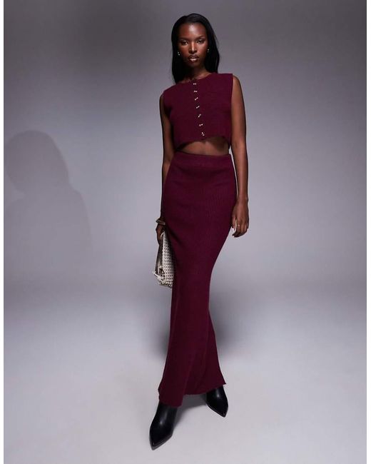 Aria Cove Red Ribbed Knit Cropped Button Through Sleeveless Waistcoat