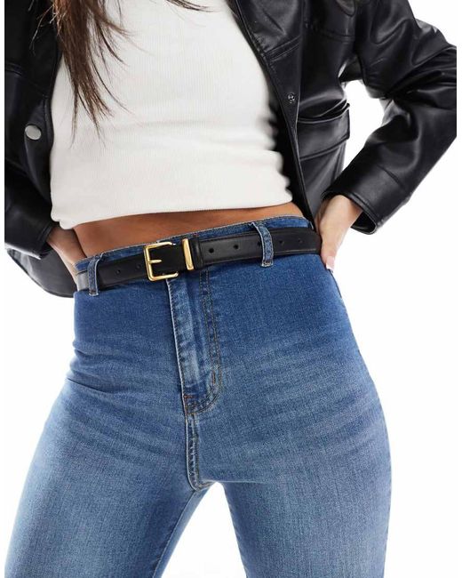 Cintura Per Vita E Fianchi Nera Con Fibbia Squadrata di ASOS in Blue