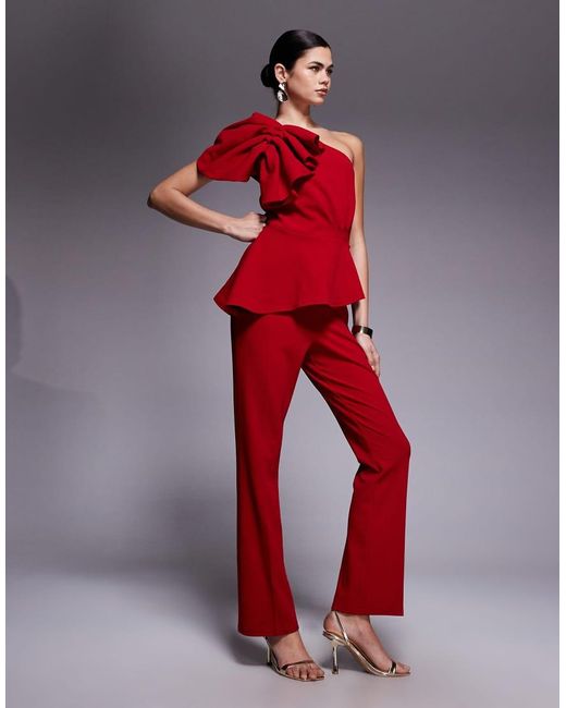 River Island Red Asymmetric Ruffle Jumpsuit