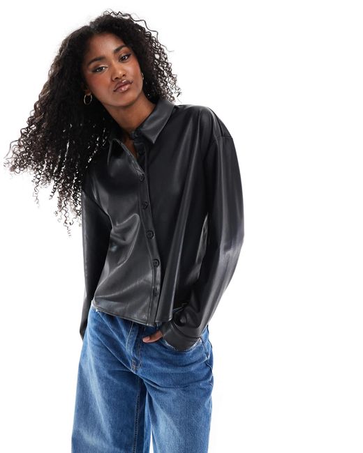 ASOS Black Spliced Volume Leather Look Shirt