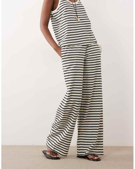 ASOS White Textured Knit Wide Leg Trouser Co-Ord