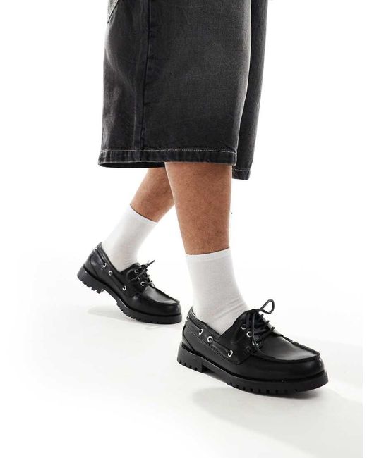 Pull&Bear Black Boat Shoes for men