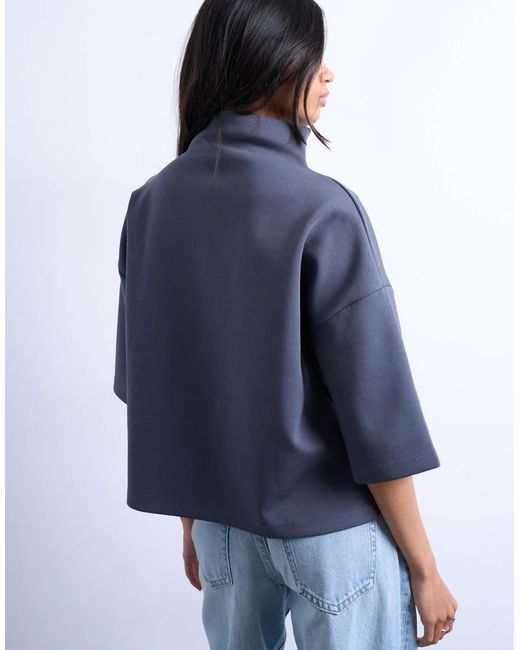 TOPSHOP Blue Interlock Funnel Neck Top