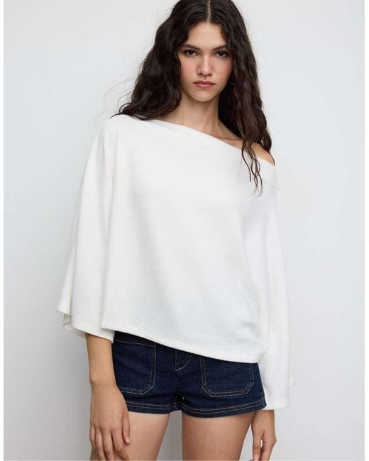 Stradivarius White Boat Neck Cape Top