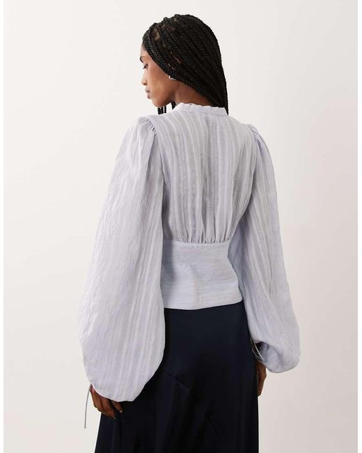 Aware White Boho Balloon Sleeve Buttondown Blouse