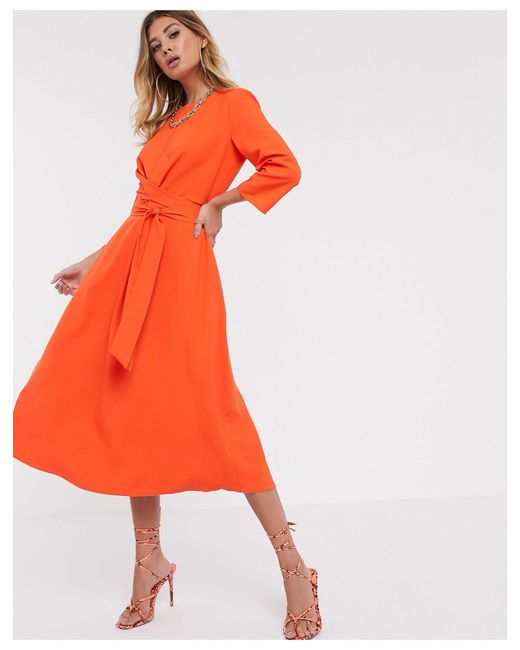 tie wrap around midi dress