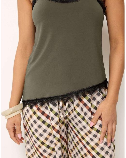 PixieGirl Green Petite Lace Trim Asymmetric Vest Top