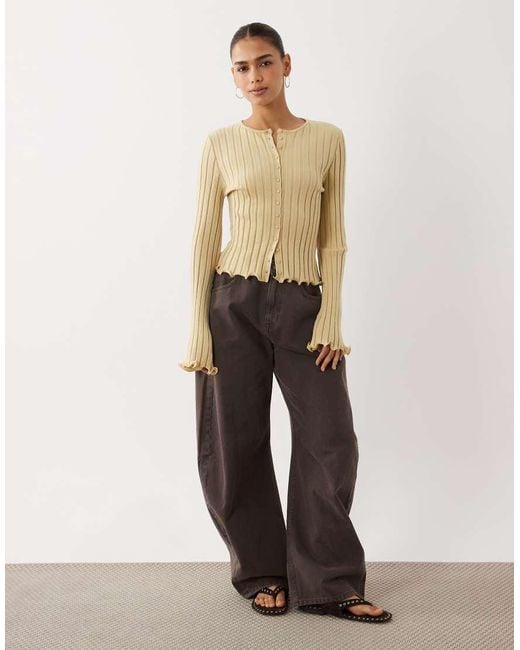 ASOS Natural Wide Rib Knit Frill Cuff And Hem Cardigan