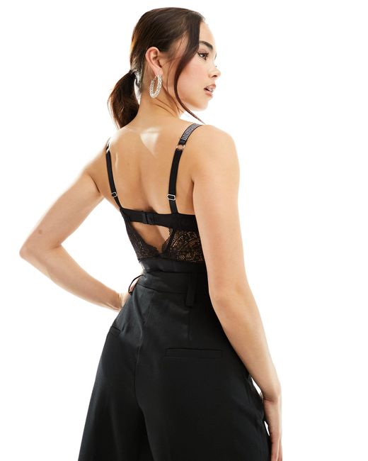 New Look Black Diamante Strap Lace Bodysuit