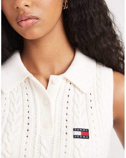 Tommy Hilfiger White Cable Knit Sleeveless Polo Shirt