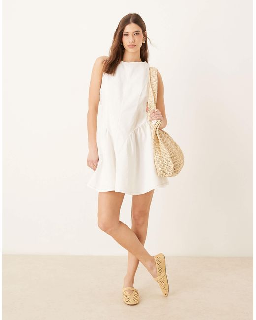 ASOS White Denim Mini Dress With Gathered Hip Panels