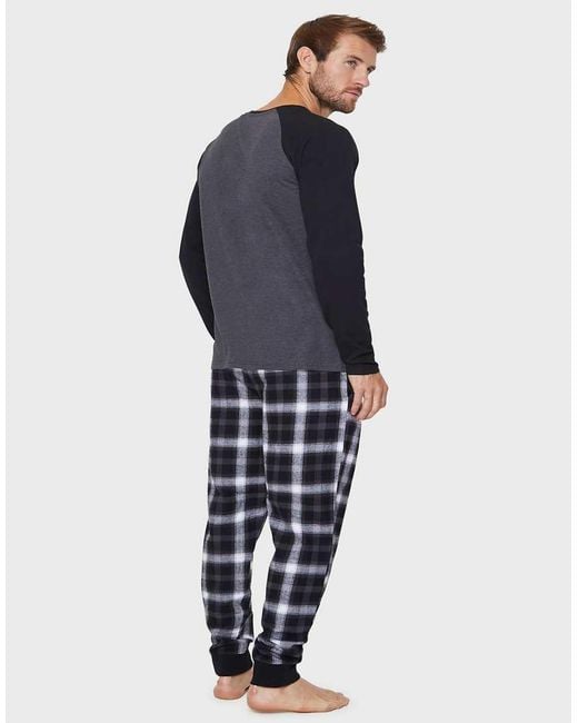 Threadbare Blue 'Hamilton' Cotton Blend Check Pyjama Set for men