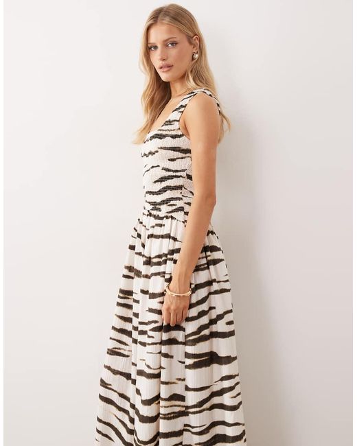 ASOS White Crinkle Scoop Neck Maxi Sundress With Shirred Waist