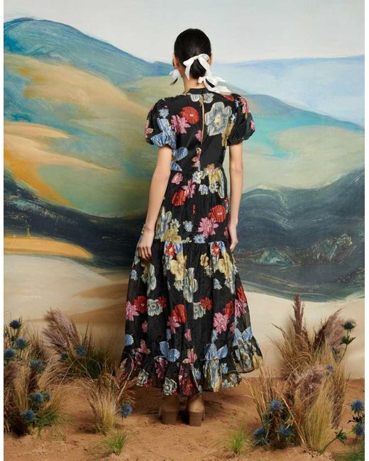 Sister Jane Dream Metallic Floral Jacquard Midaxi Dress in