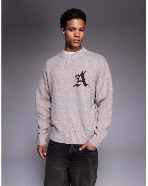 ADPT Gray Fluffy Knit Jumper With Emblem for men