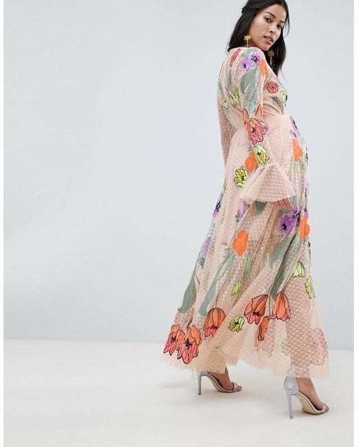 Floral embroidered top maternity dress