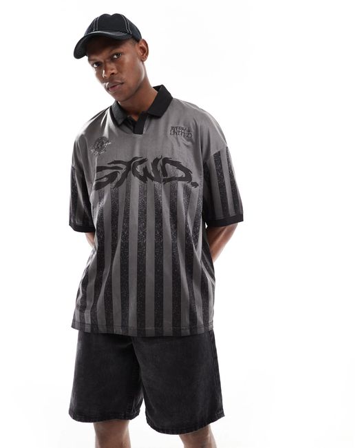 Pull&Bear – polo-fußballshirt mit grunge-grafik in Gray für Herren