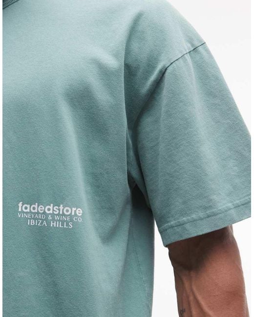 Faded Store Blue Logo T-shirt Wine Back Print for men