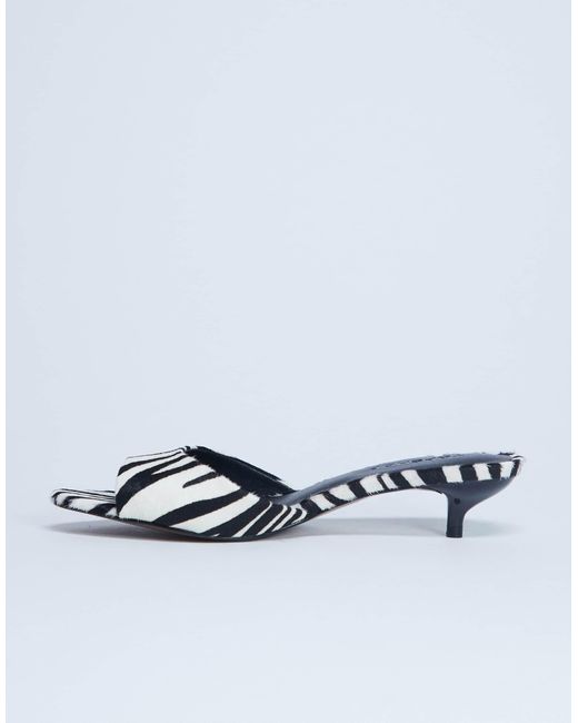 TOPSHOP Blue – alba – peeptoe-mules aus echtleder mit zebramuster, ponyhaar-struktur und kitten-absatz