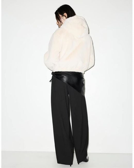 Pull&Bear Natural Faux Fur Hooded Jacket