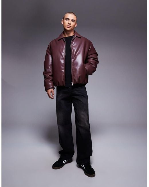 ASOS Purple Faux Leather Bomber Jacket for men