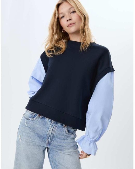 Stradivarius Blue Sweatshirt With Contrast Puff Sleeves