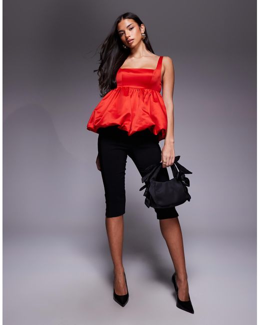 ASOS Red Satin Bubble Peplum Cami Top