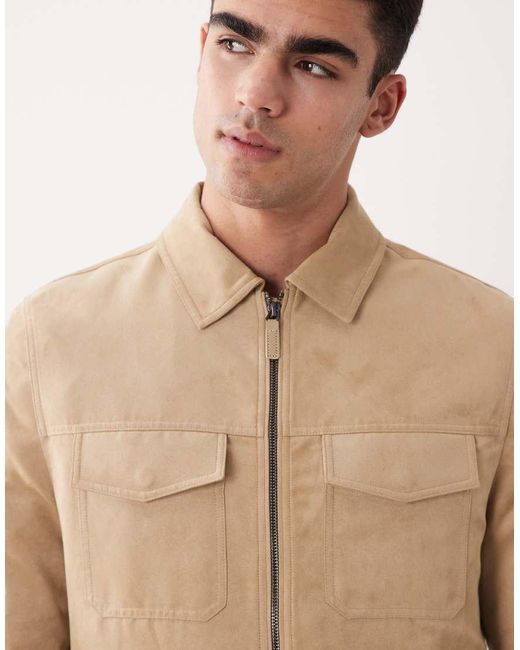 Mango White Faux Suede Zip Through Jacket for men
