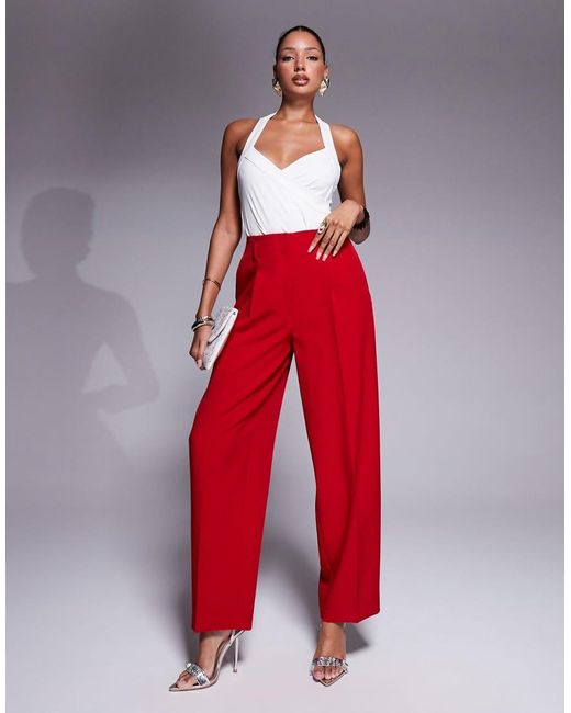 Pantaloni Sartoriali Rossi Con Dettaglio A Corsetto di ASOS in Red