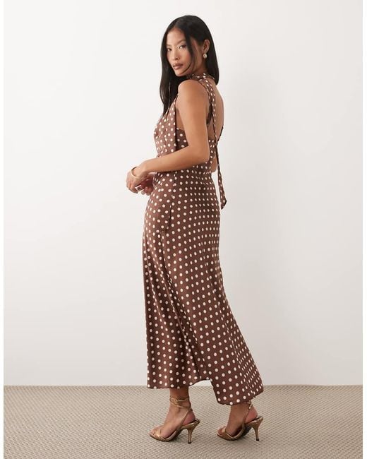 New Look Brown Scarf Polka Dot Satin Cami Midi Dress