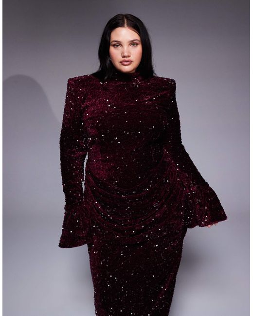 ASOS Blue Curve Velvet Sequin Maxi Dress With Drape Waist