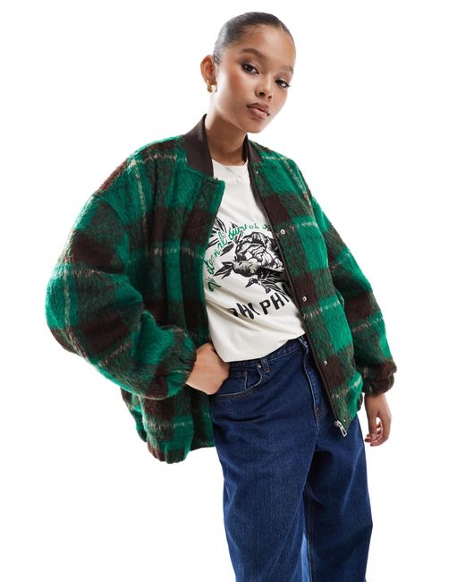 ONLY Green Check Bomber Jacket