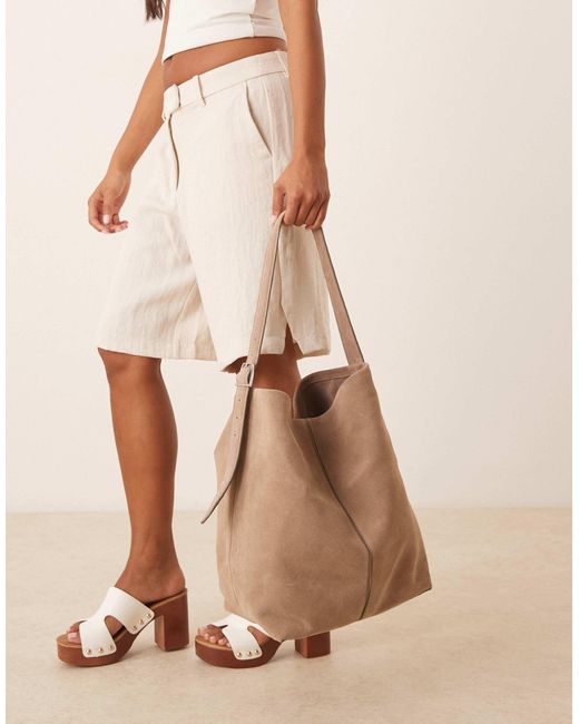Mango Natural Buckle Strap Detail Large Suede Bag