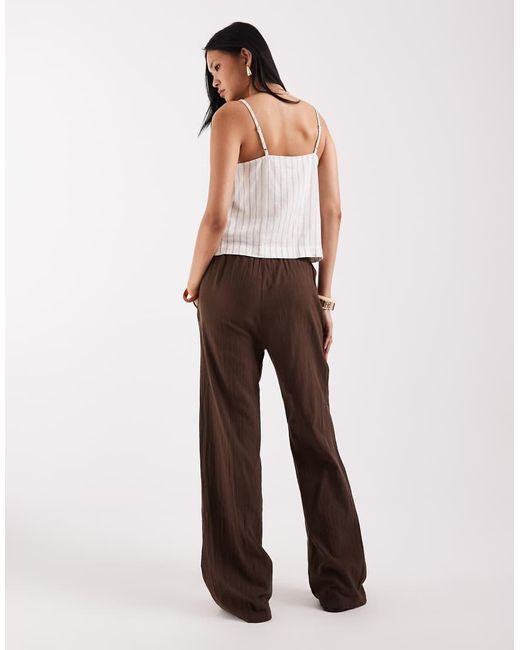 ONLY Brown Wide Leg Linen Look Trousers