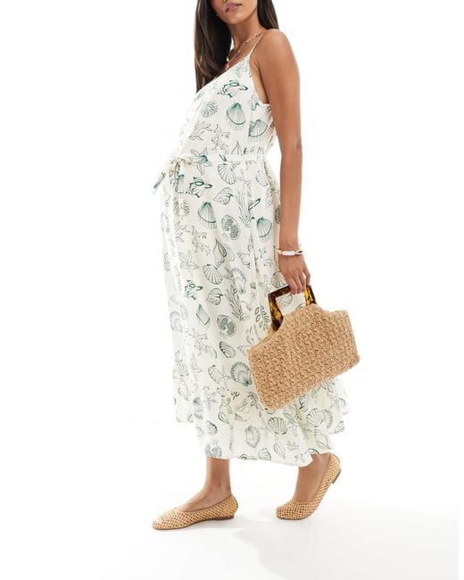 Vero Moda White – easy – knöchellanges trägerkleid mit auffälligem unterwasserwelt-muster