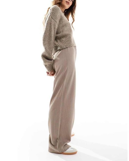 Vero Moda Broek Met Wijde Pijpen En Krijtstreep in het Natural
