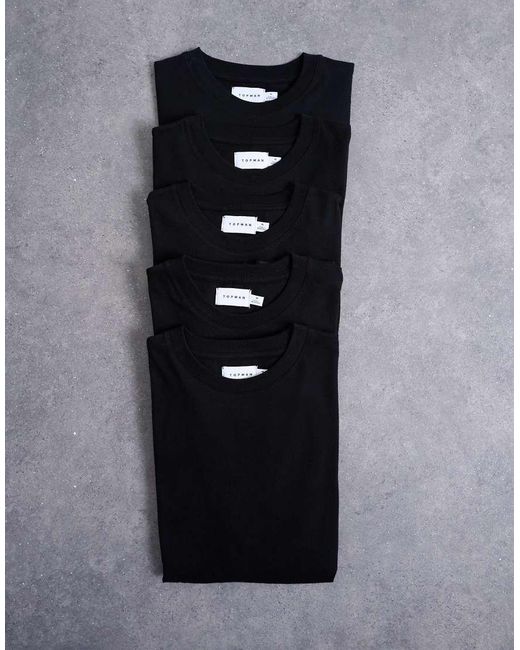 Topman Black 5 Pack Classic Fit T-shirt for men