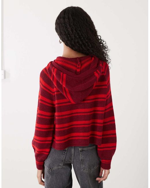Collusion Red Cardigan With Hood Scarf Detail