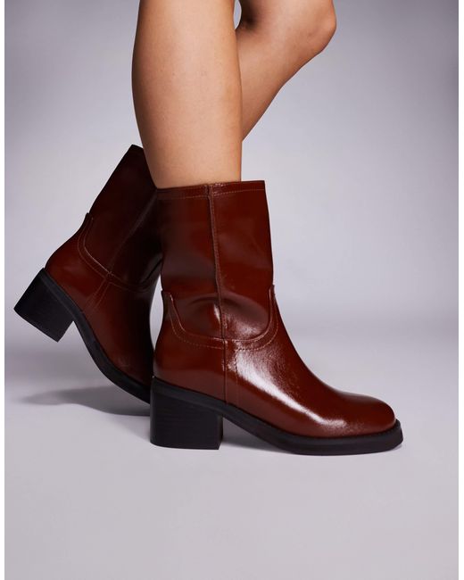 River Island Brown Block Heeled Calf Boot