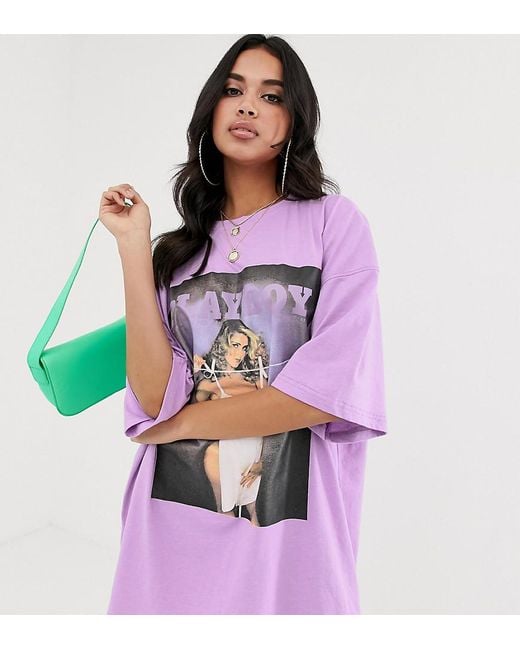 Missguided Playboy T-shirt Dress With Magazine Print In Purple | Lyst  Australia