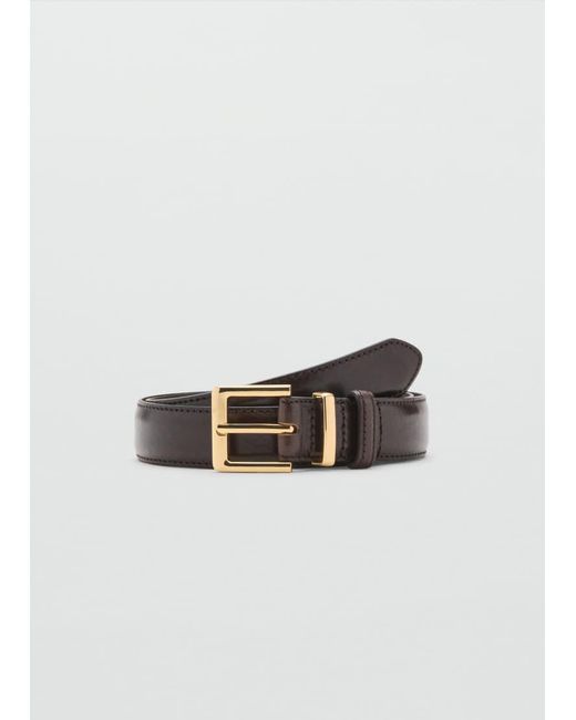 Mango White Classic Leather Belt