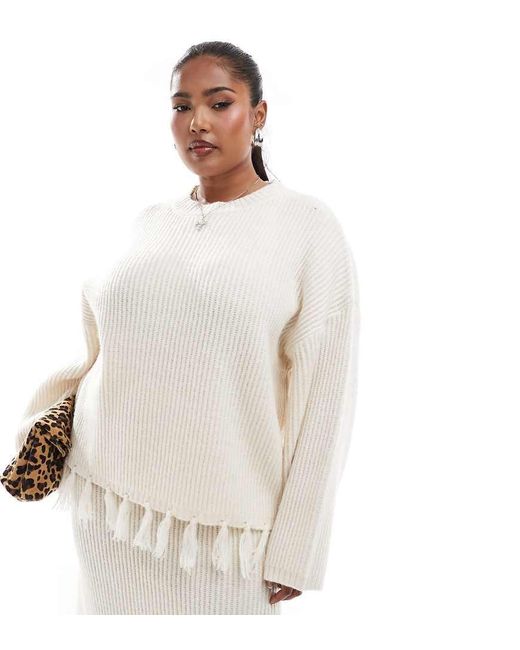 Jersey Con Mangas Anchas Y Flecos En El Bajo De Mezcla De Lana De (Parte De Un Conjunto)-Blanco 4th & Reckless de color White