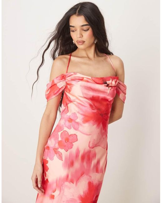 Pretty Lavish Pink Asymmetric Cold Shoulder Slip Maxi Dress
