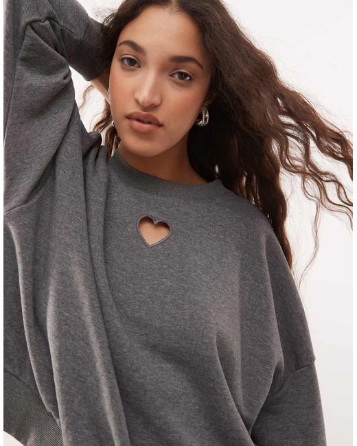 Noisy May Gray Heart Cut-out Sweat